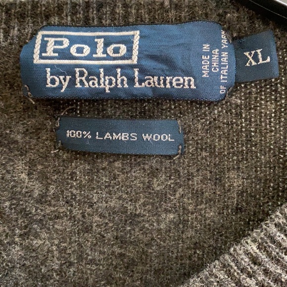 Polo by Ralph Lauren men’s classic V-neck sweater 100% lamb wool gray size XL - Picture 3 of 4